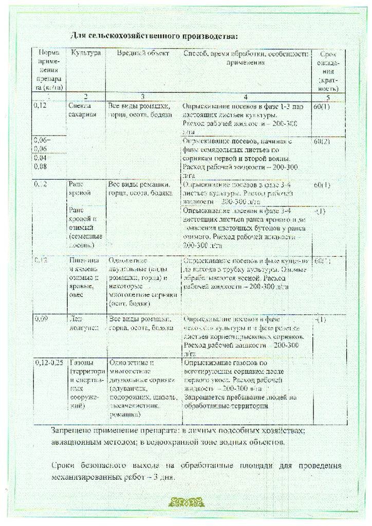 Свидетельство о регистрации на гербицид  Монолит, ВДГ